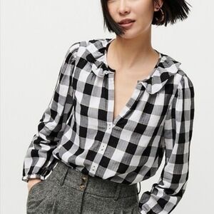 J Crew Womens Top Size Small Black Metallic Long Sleeve Ruffle V-Neck